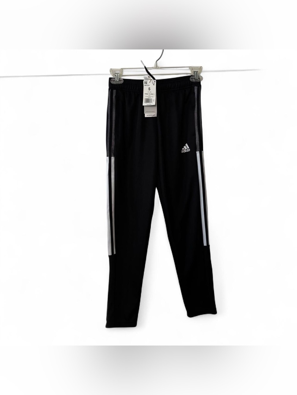 NWT adidas Aeroready Kids Black Athletic Track Pants with White Stripes